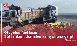 Otoyolda Feci Kaza: Süt Tankeri, Domates Yüklü Kamyona Çarptı