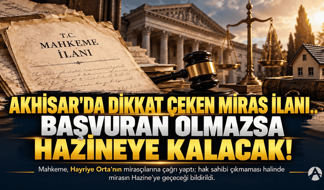 Akhisar'da dikkat çeken miras ilanı.. Başvuran olmazsa hazineye kalacak!
