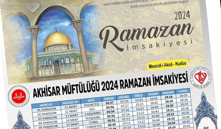 Akhisar Müftülüğü 2024 Ramazan İmsakiyesi