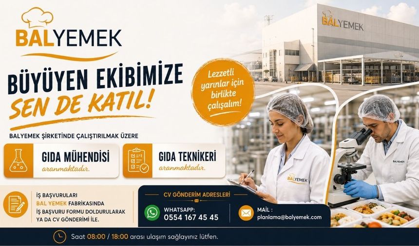 Balyemek’ten İş İlanı: Gıda Mühendisi ve Gıda Teknikeri Alımı Yapılacak